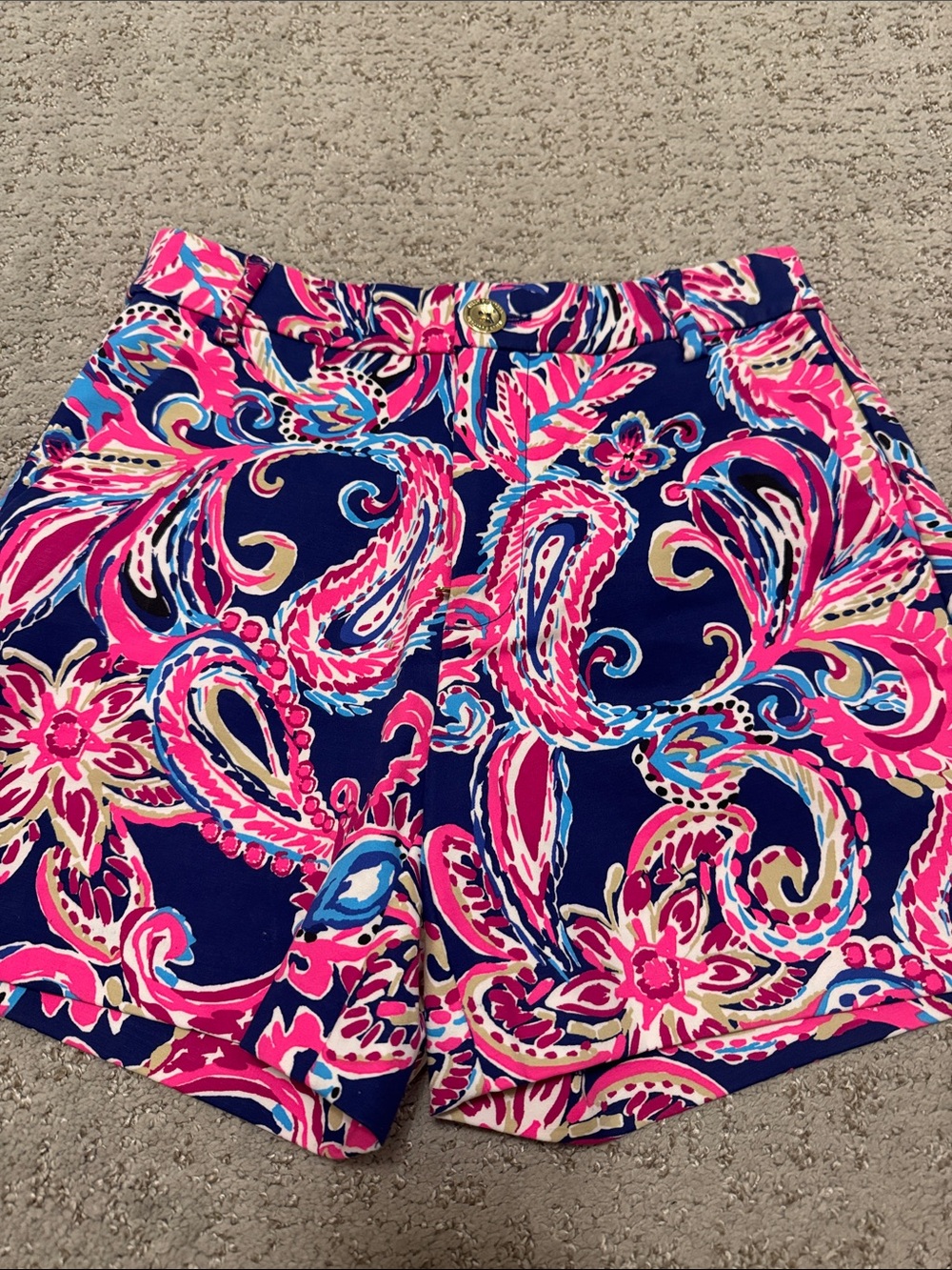Lilly Pulitzer Women's Navy Paisley Print Shorts - Pink & Blue NWT